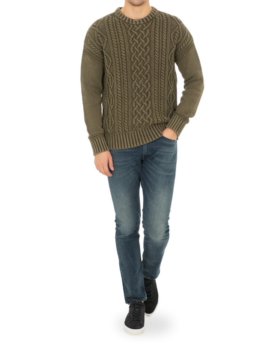 Herre | Trøjer | Morris | Cleve Cable O-Neck Washed Olive
