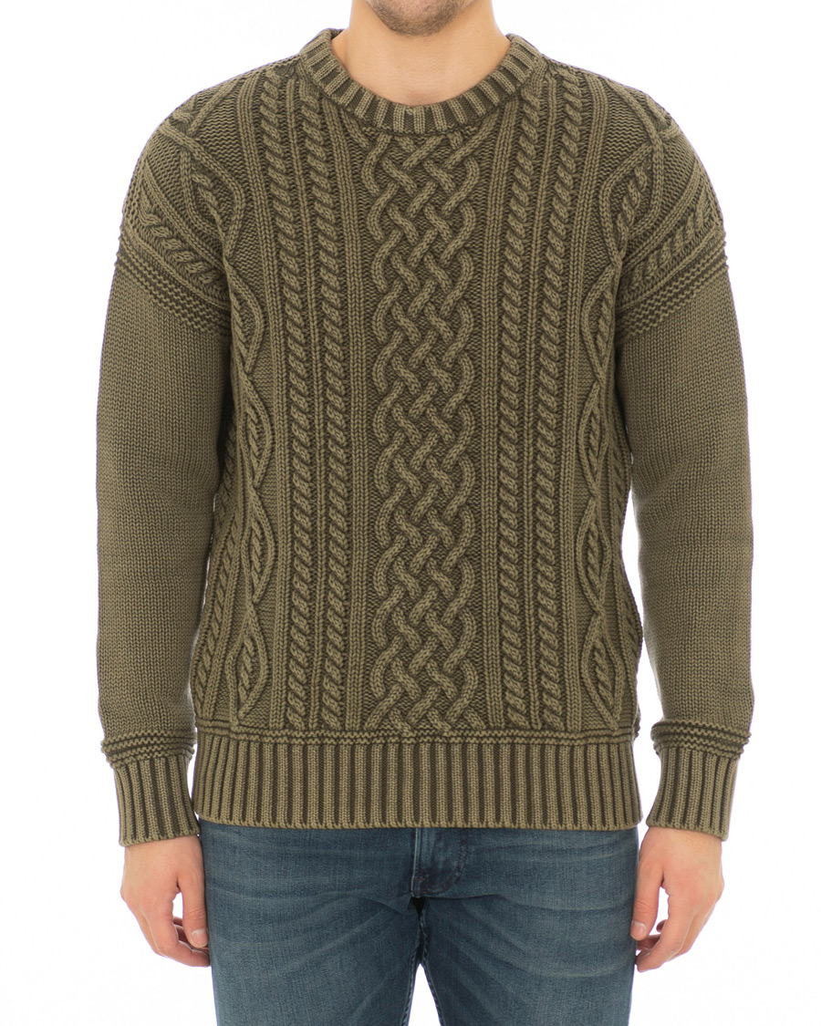 Herre | Trøjer | Morris | Cleve Cable O-Neck Washed Olive