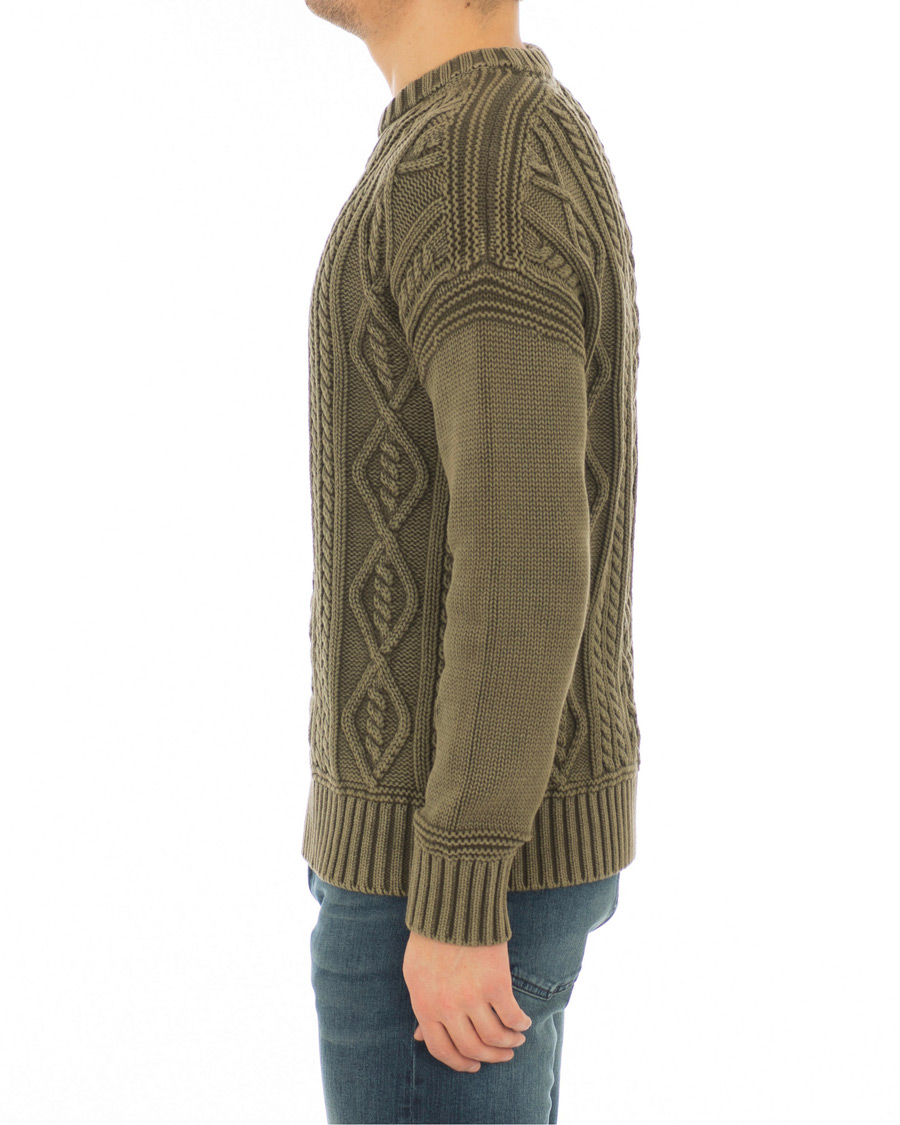 Herre | Trøjer | Morris | Cleve Cable O-Neck Washed Olive