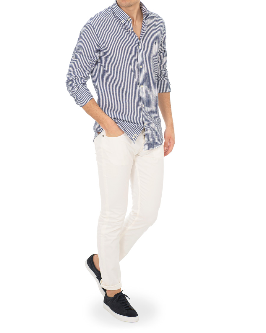 Herre | Skjorter | Morris | Nolan Stripe Button Down Shirt White/Navy