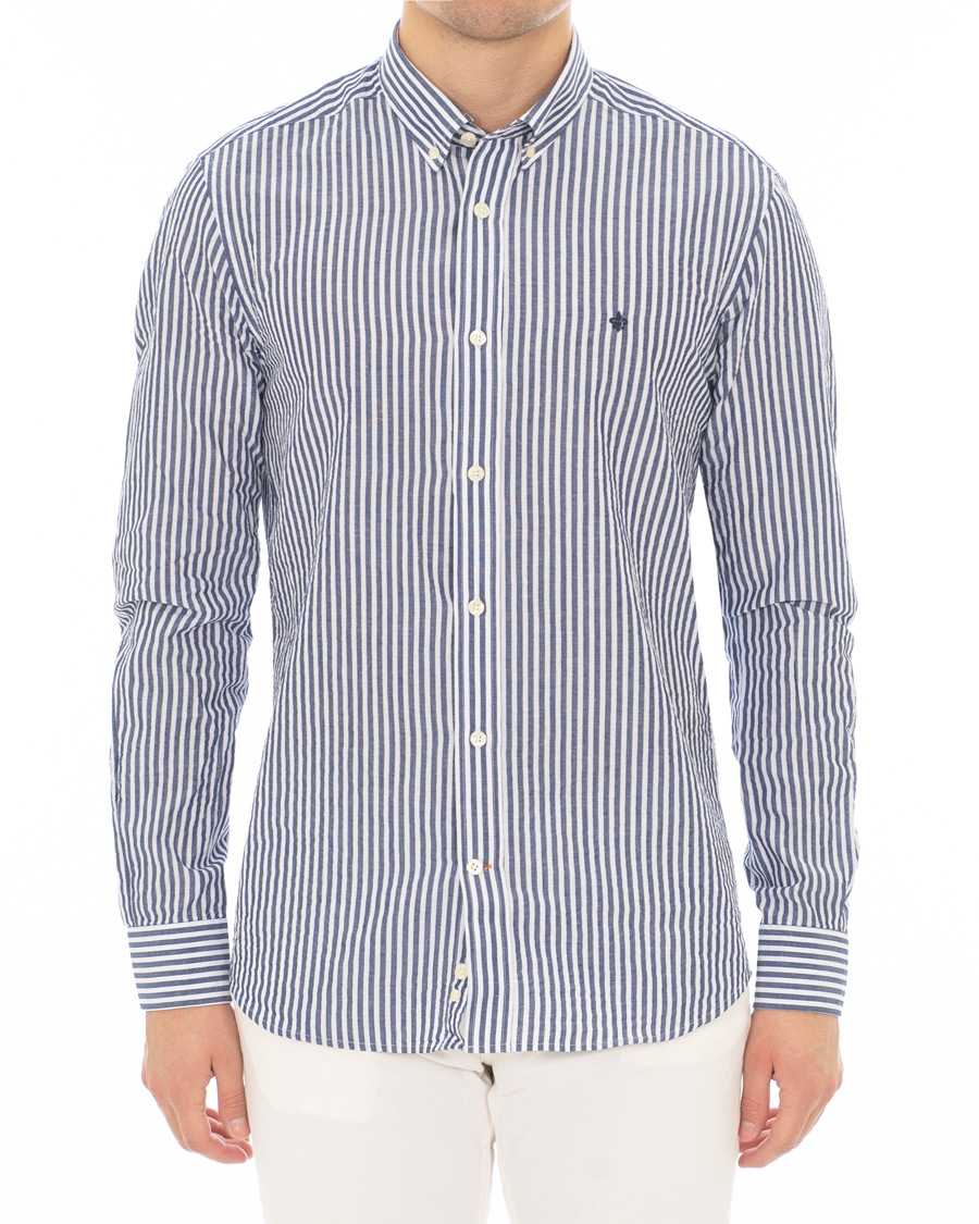 Herre | Skjorter | Morris | Nolan Stripe Button Down Shirt White/Navy
