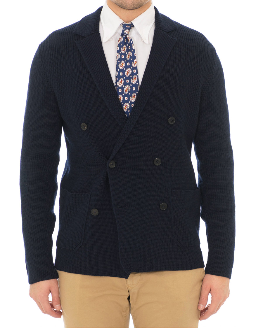 Herre | Trøjer | Morris Heritage | Knitted Double Breasted Blazer Navy