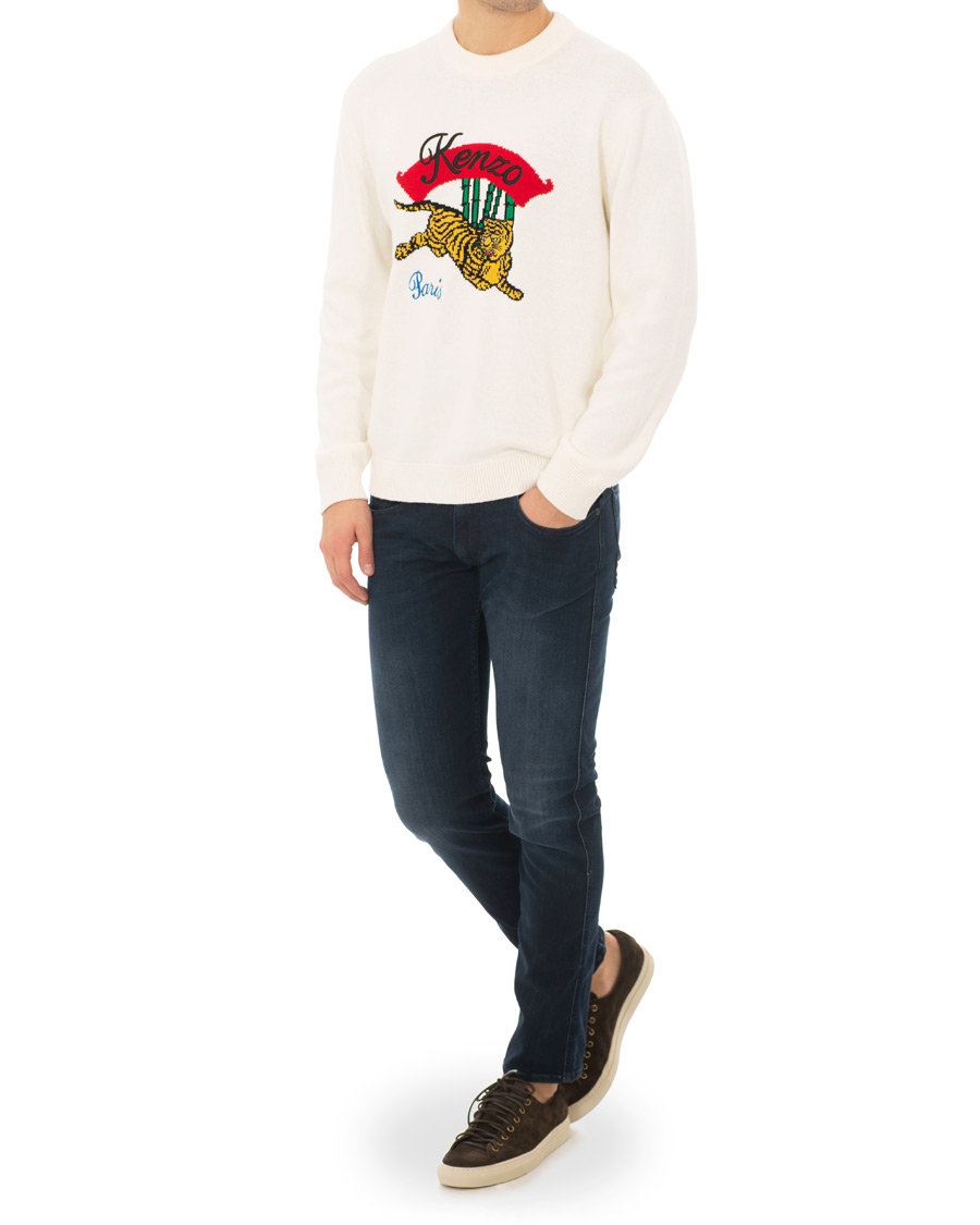 Herre | Trøjer | KENZO | Jumping Bamboo Tiger Knitted Crew Neck White