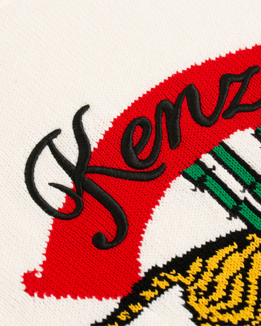 Herre | Trøjer | KENZO | Jumping Bamboo Tiger Knitted Crew Neck White