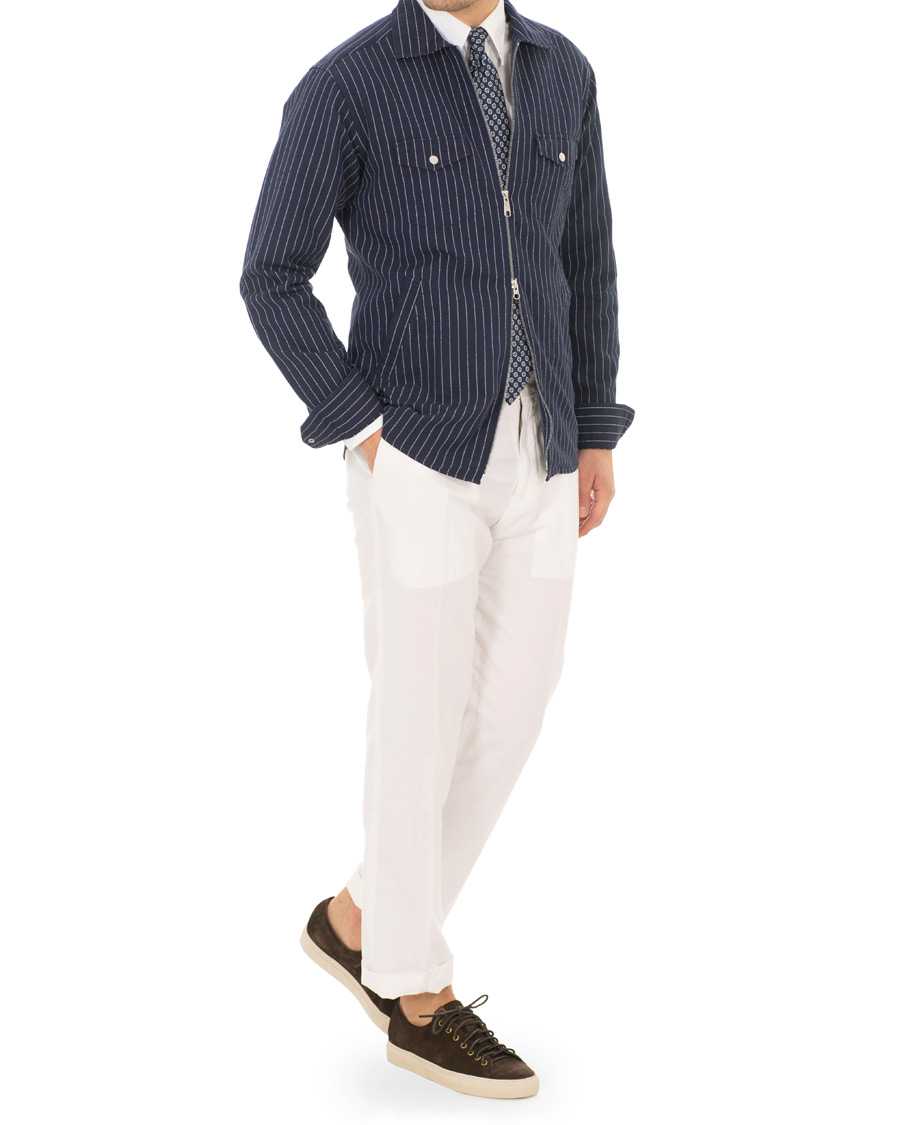 Herre | Skjorter | Eton | Slim Fit Twill Pinstripe Zip Over Shirt Blue