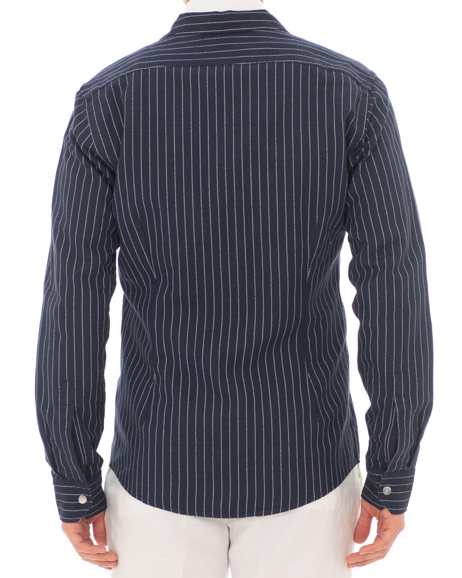 Herre | Skjorter | Eton | Slim Fit Twill Pinstripe Zip Over Shirt Blue
