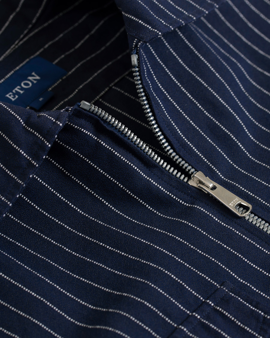 Herre | Skjorter | Eton | Slim Fit Twill Pinstripe Zip Over Shirt Blue