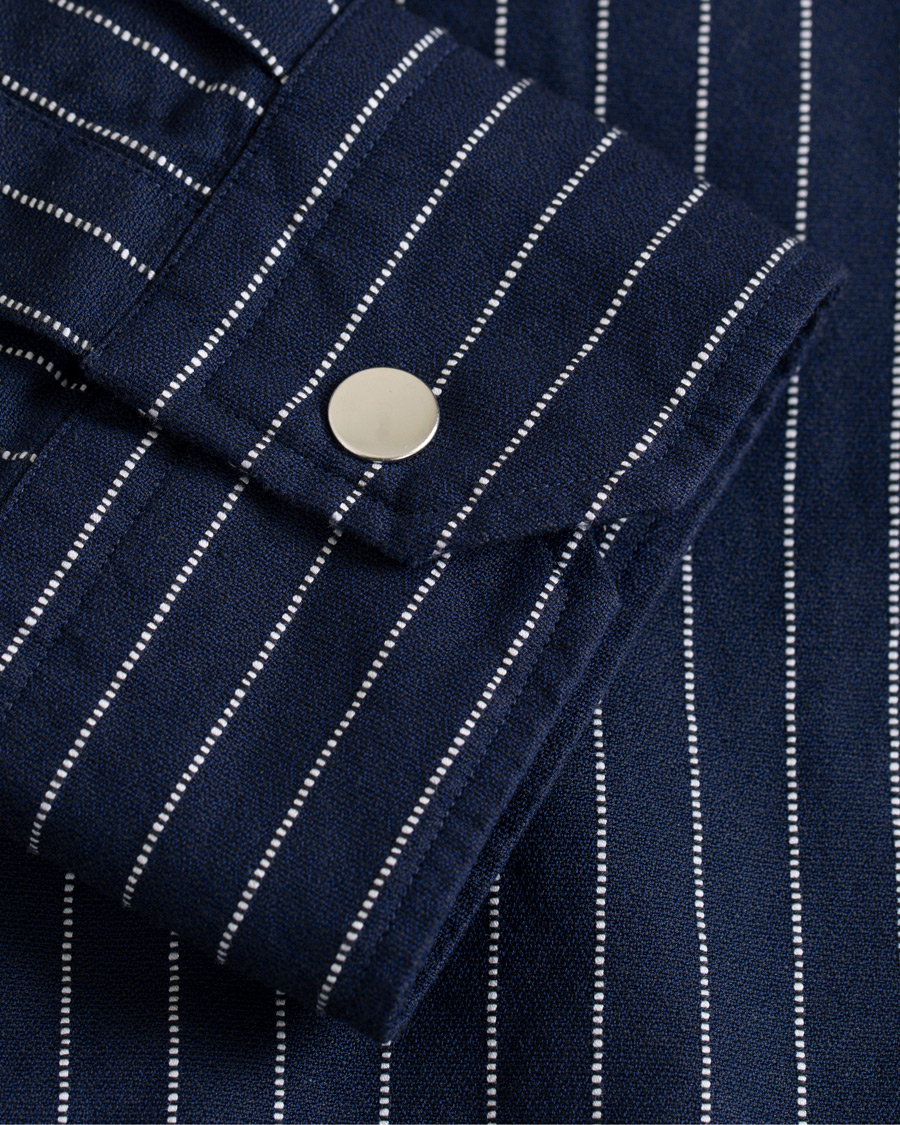 Herre | Skjorter | Eton | Slim Fit Twill Pinstripe Zip Over Shirt Blue