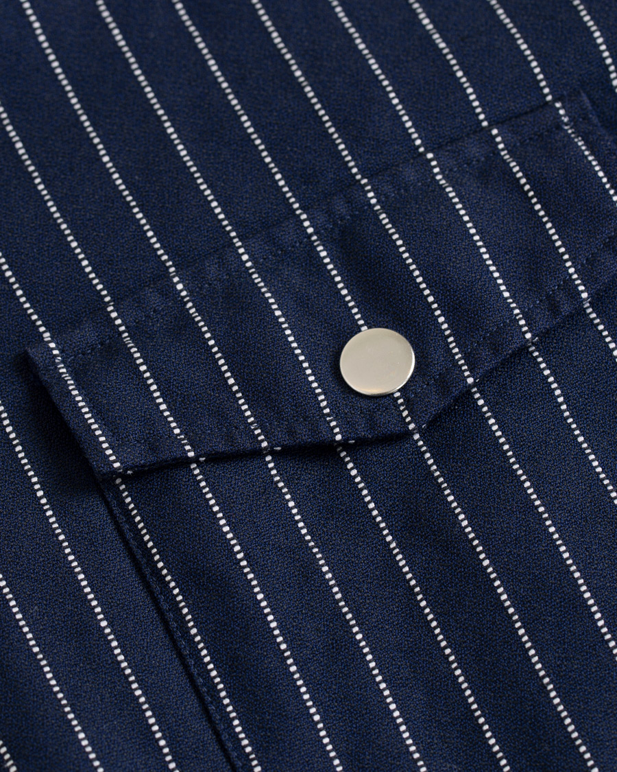 Herre | Skjorter | Eton | Slim Fit Twill Pinstripe Zip Over Shirt Blue