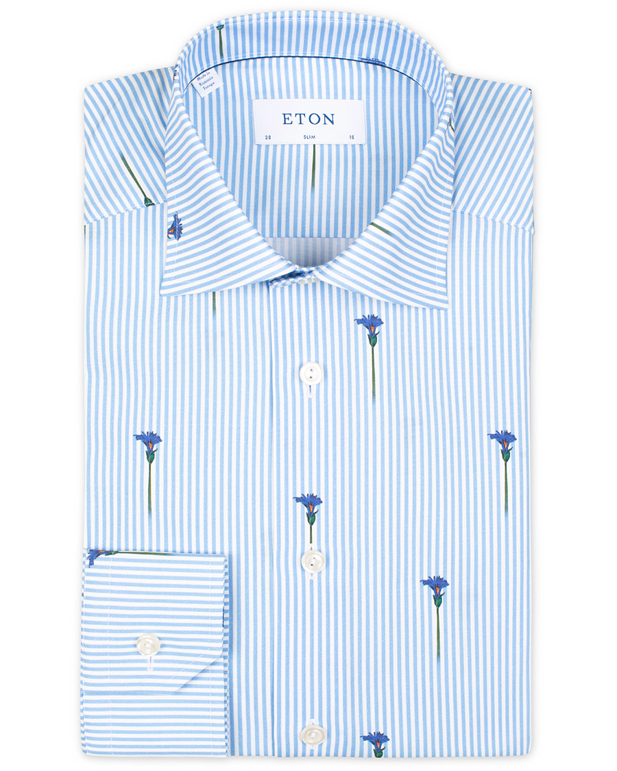 Herre | Skjorter | Eton | Slim Fit Poplin Flower Printed Striped Shirt White