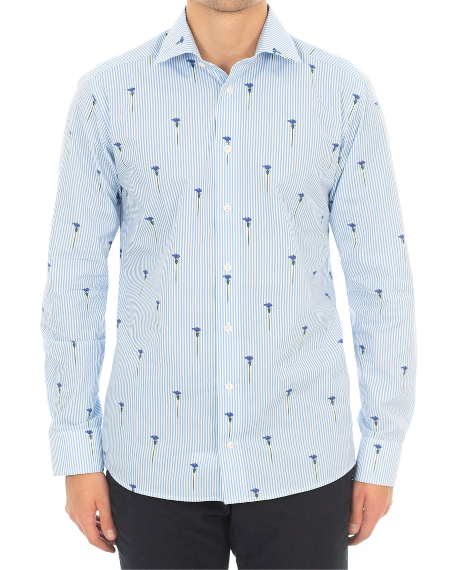 Herre | Skjorter | Eton | Slim Fit Poplin Flower Printed Striped Shirt White