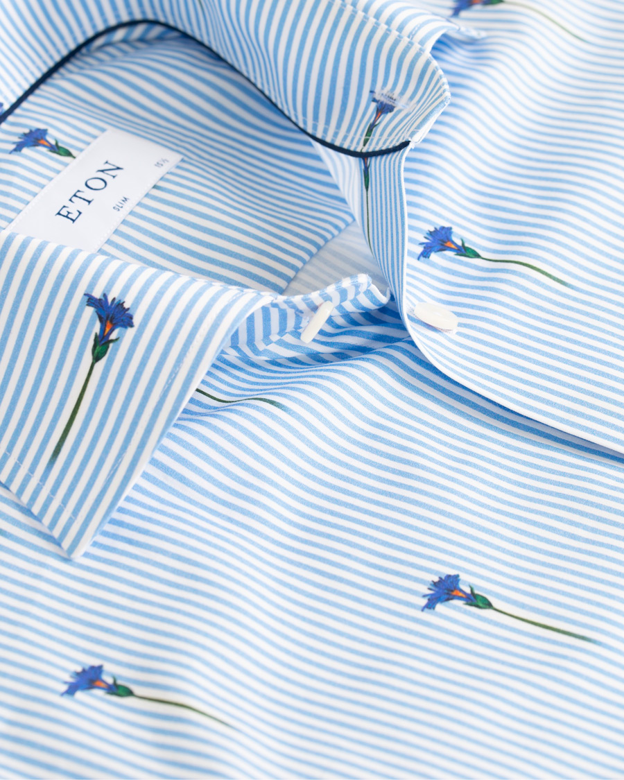 Herre | Skjorter | Eton | Slim Fit Poplin Flower Printed Striped Shirt White
