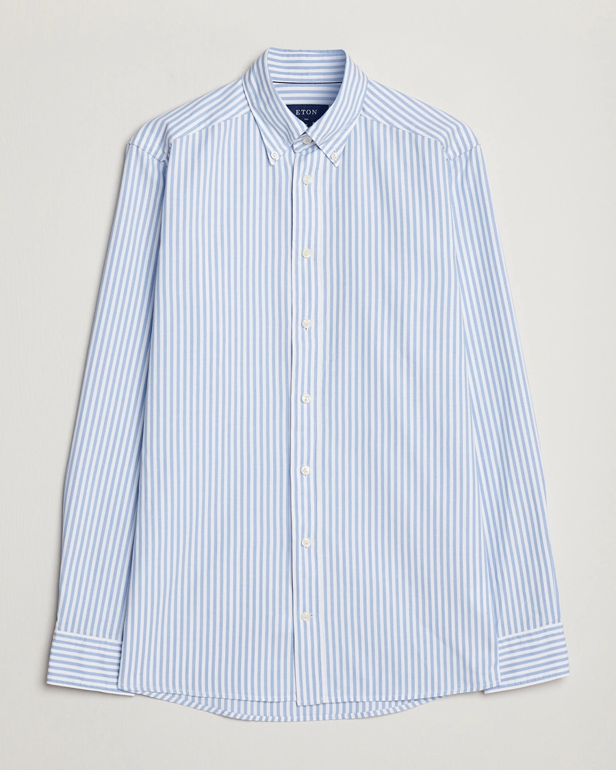Herre | Skjorter | Eton | Slim Fit Royal Oxford Stripe Button Down Light Blue