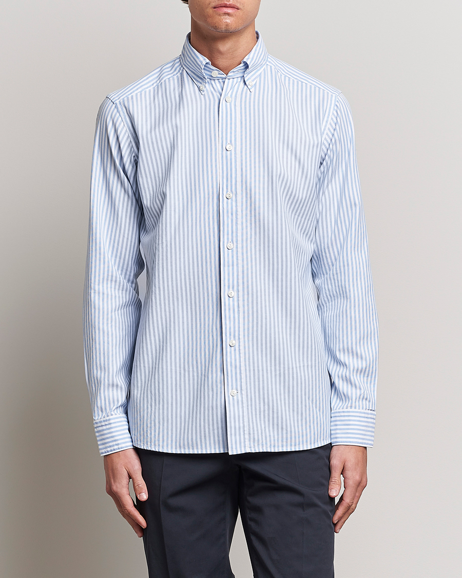 Herre | Business & Beyond | Eton | Slim Fit Royal Oxford Stripe Button Down Light Blue