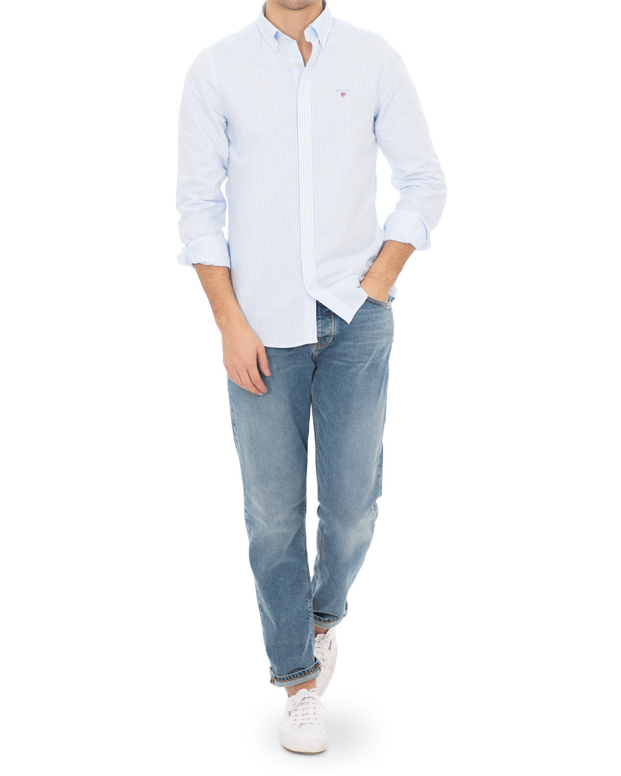 Herre | Skjorter | GANT | Slim Fit Oxford Banker Stripe Shirt Capri Blue