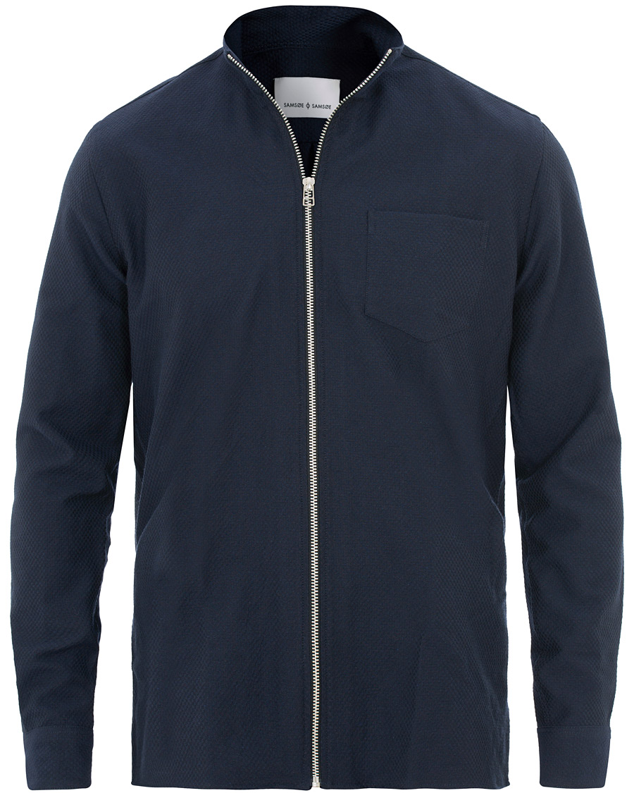Herre | Skjorter | Samsøe Samsøe | Samsøe & Samsøe Liam Structured Full Zip Shirt Dark Sapphire