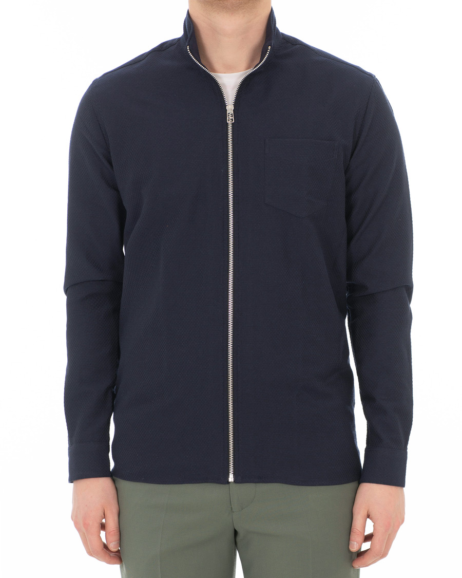Herre | Skjorter | Samsøe Samsøe | Samsøe & Samsøe Liam Structured Full Zip Shirt Dark Sapphire