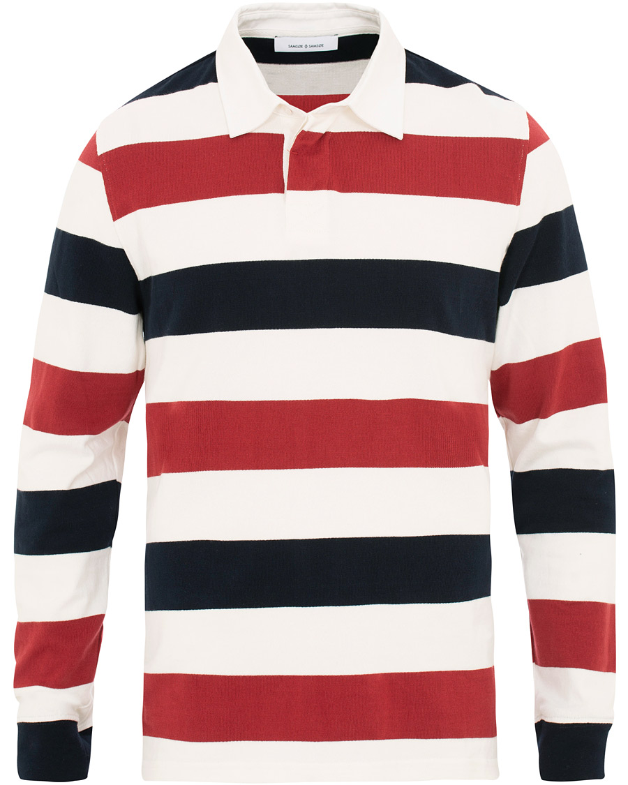 Herre | Trøjer | Samsøe Samsøe | Samsøe & Samsøe Albee Long Sleeed Striped Rugby Blue/Red/Cream