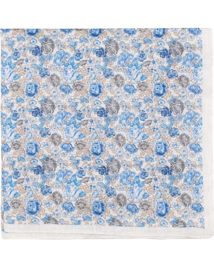 Herre | Amanda Christensen Linen Printed Flower Pocket Square White | Amanda Christensen | Linen Printed Flower Pocket Square White