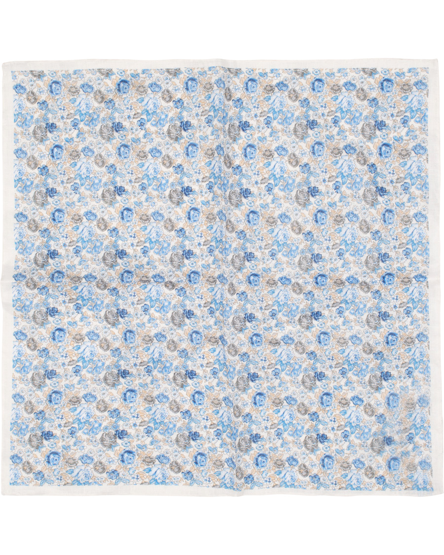 Herre | Amanda Christensen Linen Printed Flower Pocket Square White | Amanda Christensen | Linen Printed Flower Pocket Square White