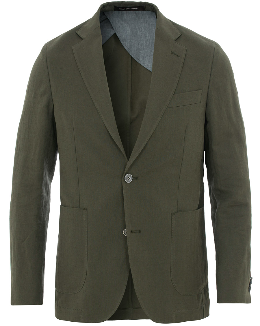 Herre | Blazere & jakker | Oscar Jacobson | Einar Cotton/Linen Herringbone Blazer Olive