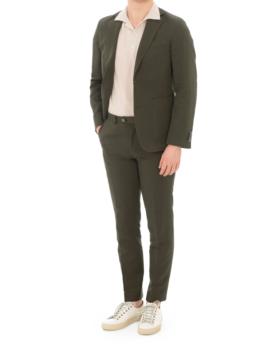 Herre | Blazere & jakker | Oscar Jacobson | Einar Cotton/Linen Herringbone Blazer Olive