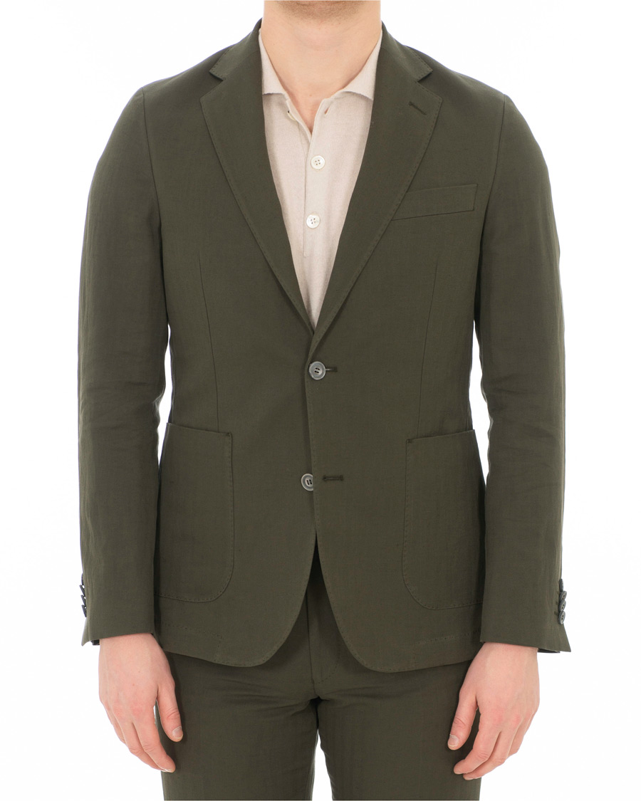Herre | Blazere & jakker | Oscar Jacobson | Einar Cotton/Linen Herringbone Blazer Olive