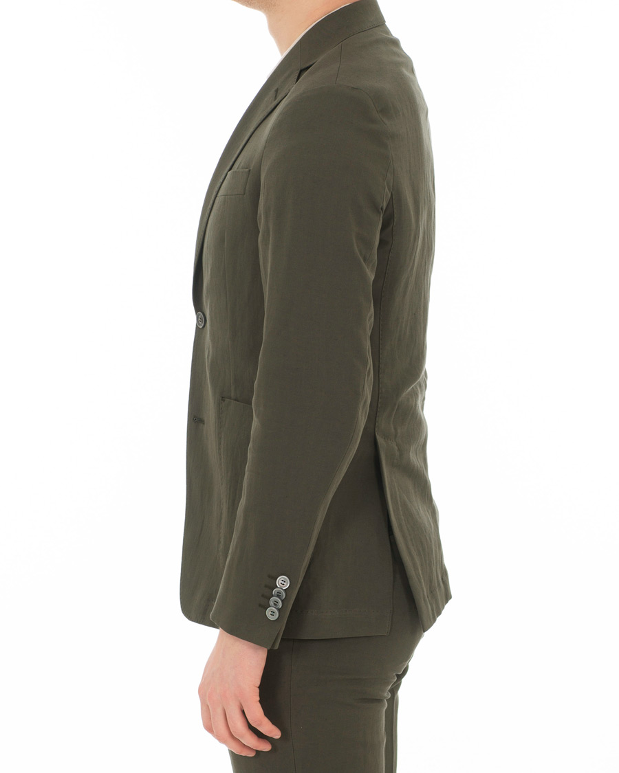 Herre | Blazere & jakker | Oscar Jacobson | Einar Cotton/Linen Herringbone Blazer Olive