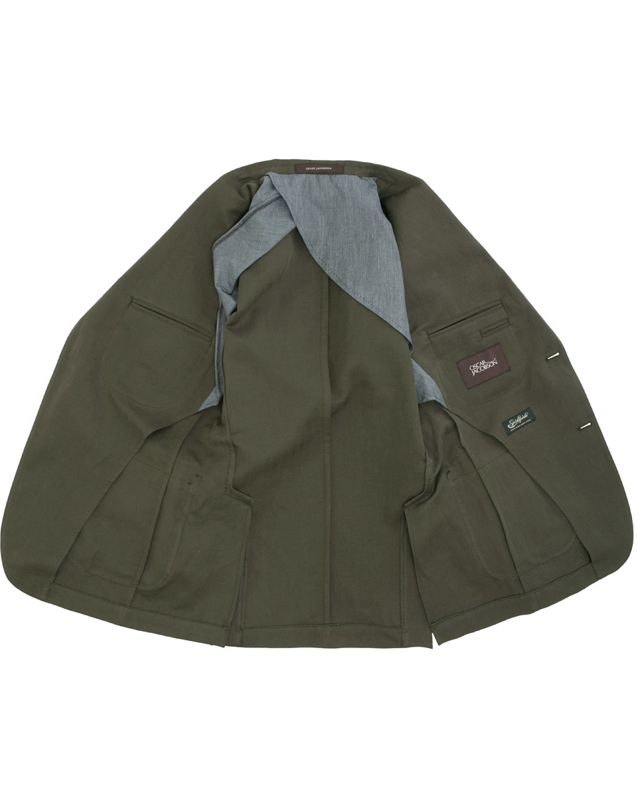Herre | Blazere & jakker | Oscar Jacobson | Einar Cotton/Linen Herringbone Blazer Olive