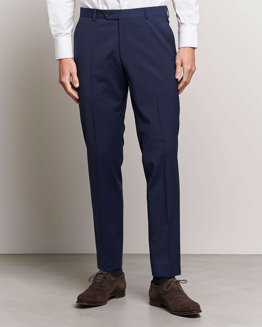 Herre | Habitbukser | Oscar Jacobson | Denz Wool Stretch Trousers Blue