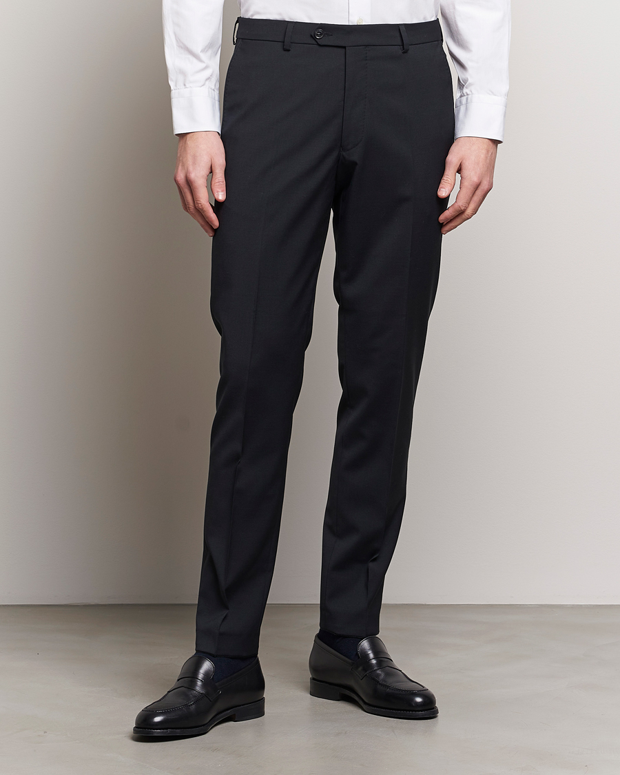 Herre | Habitbukser | Oscar Jacobson | Denz Wool Stretch Trousers Black