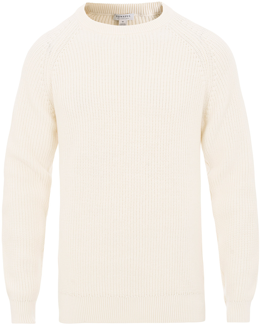 Herre | Trøjer | Sunspel | Long Sleeve Rib Crew Neck Sweater Off White