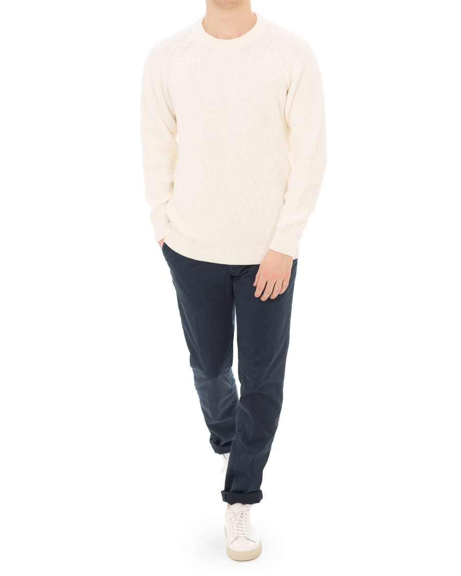 Herre | Trøjer | Sunspel | Long Sleeve Rib Crew Neck Sweater Off White