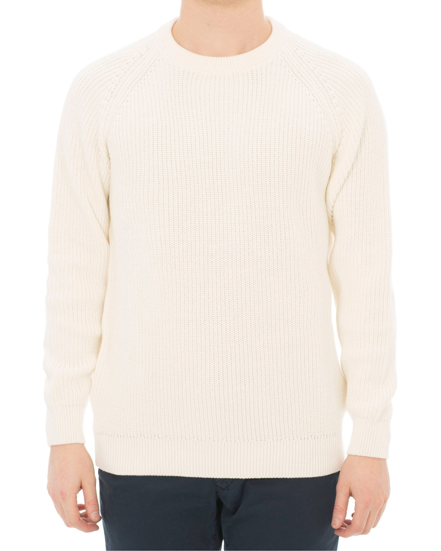 Herre | Trøjer | Sunspel | Long Sleeve Rib Crew Neck Sweater Off White