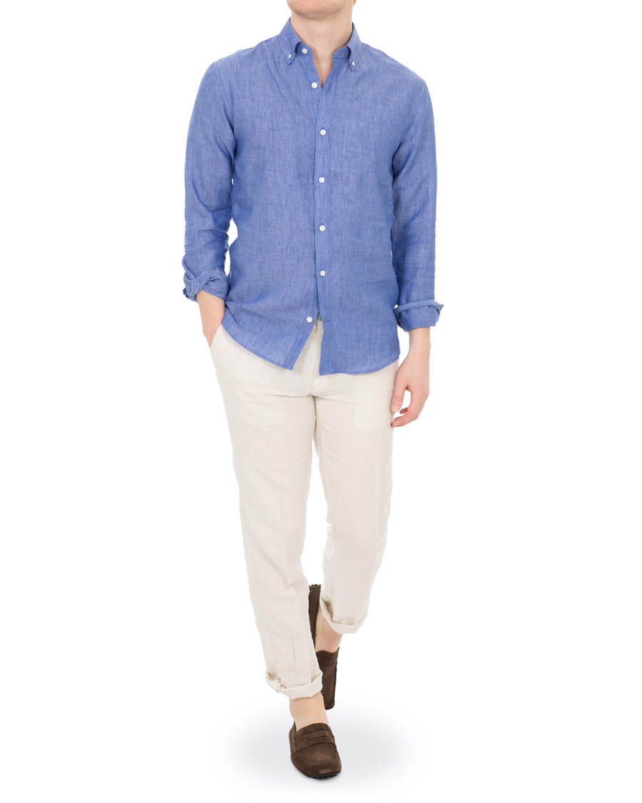 Herre | Skjorter | Tiger of Sweden | Fenald Button Down Linen Shirt Blue
