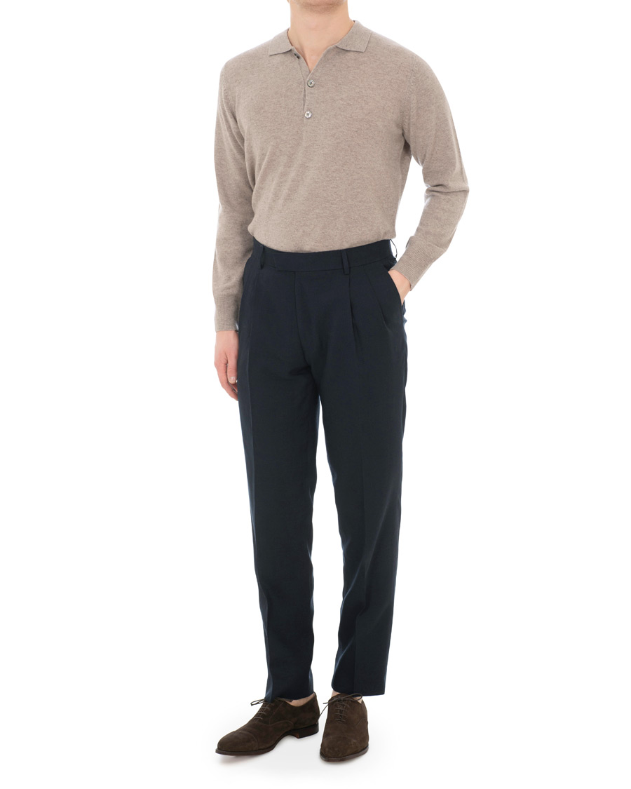 Herre | Bukser | Tiger of Sweden | Trolosa Double Pleated Linen Trousers Navy