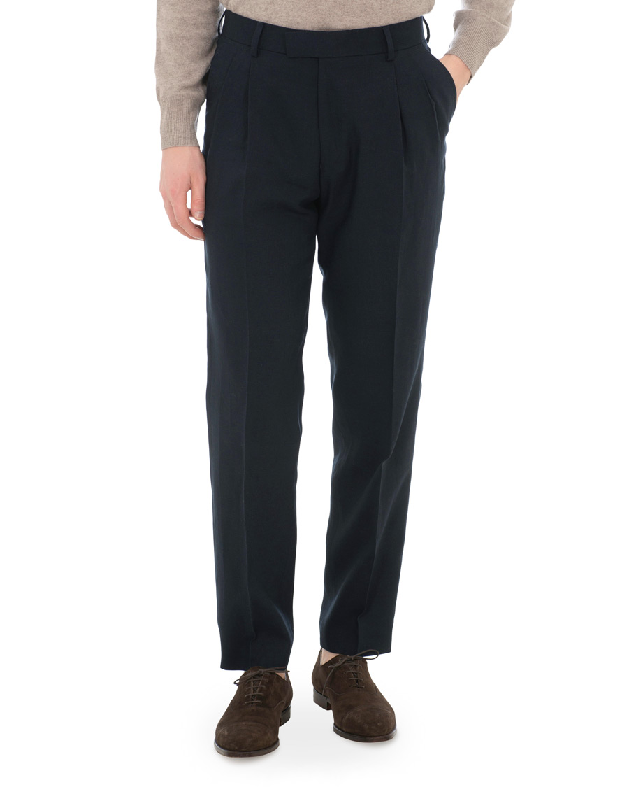 Herre | Bukser | Tiger of Sweden | Trolosa Double Pleated Linen Trousers Navy