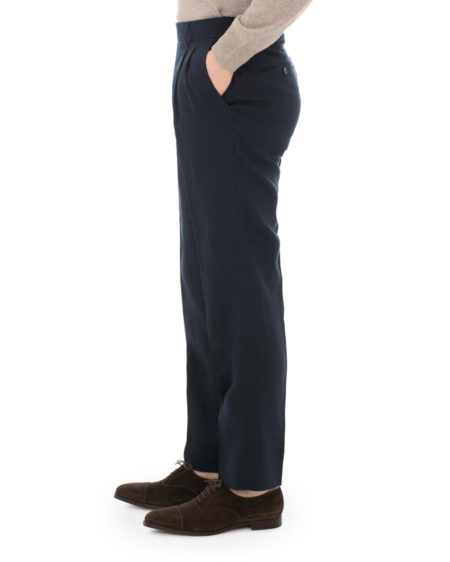 Herre | Bukser | Tiger of Sweden | Trolosa Double Pleated Linen Trousers Navy