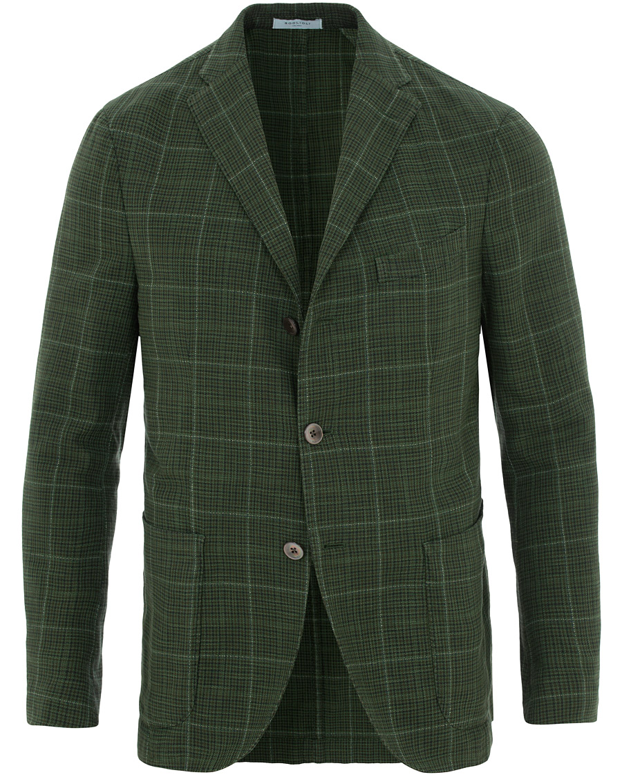 Herre | Blazere & jakker | Boglioli | K Jacket Cotton/Silk Houndstooth Overcheck Blazer Green