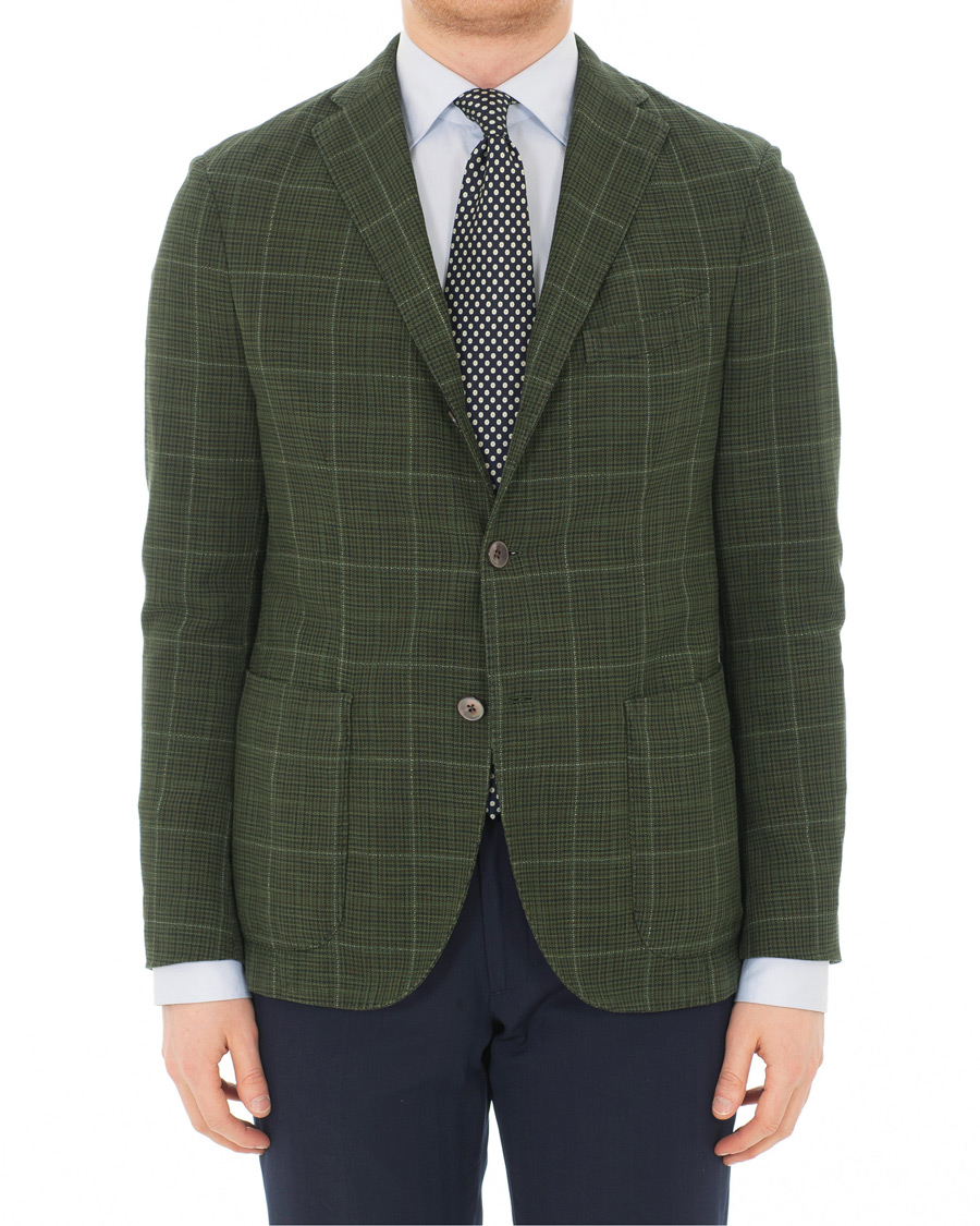 Herre | Blazere & jakker | Boglioli | K Jacket Cotton/Silk Houndstooth Overcheck Blazer Green