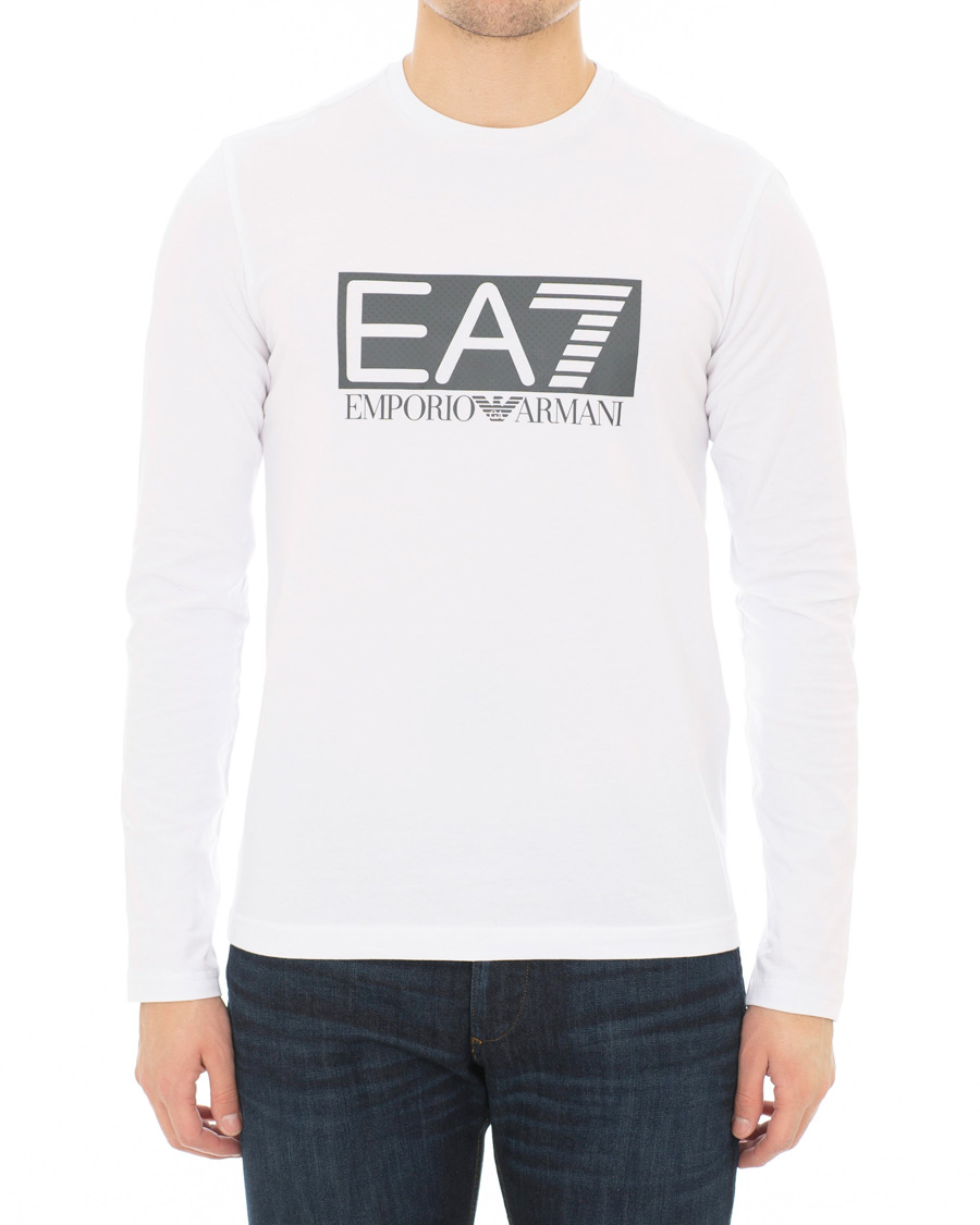 Herre | T-Shirts | EA7 | Logo Crew Neck Long Sleeve Tee White