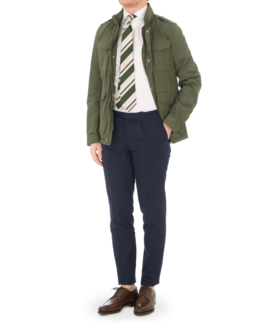 Herre | Bukser | Incotex | Solaro High Waist Side Adjuster Pleated Chino Dark Blue