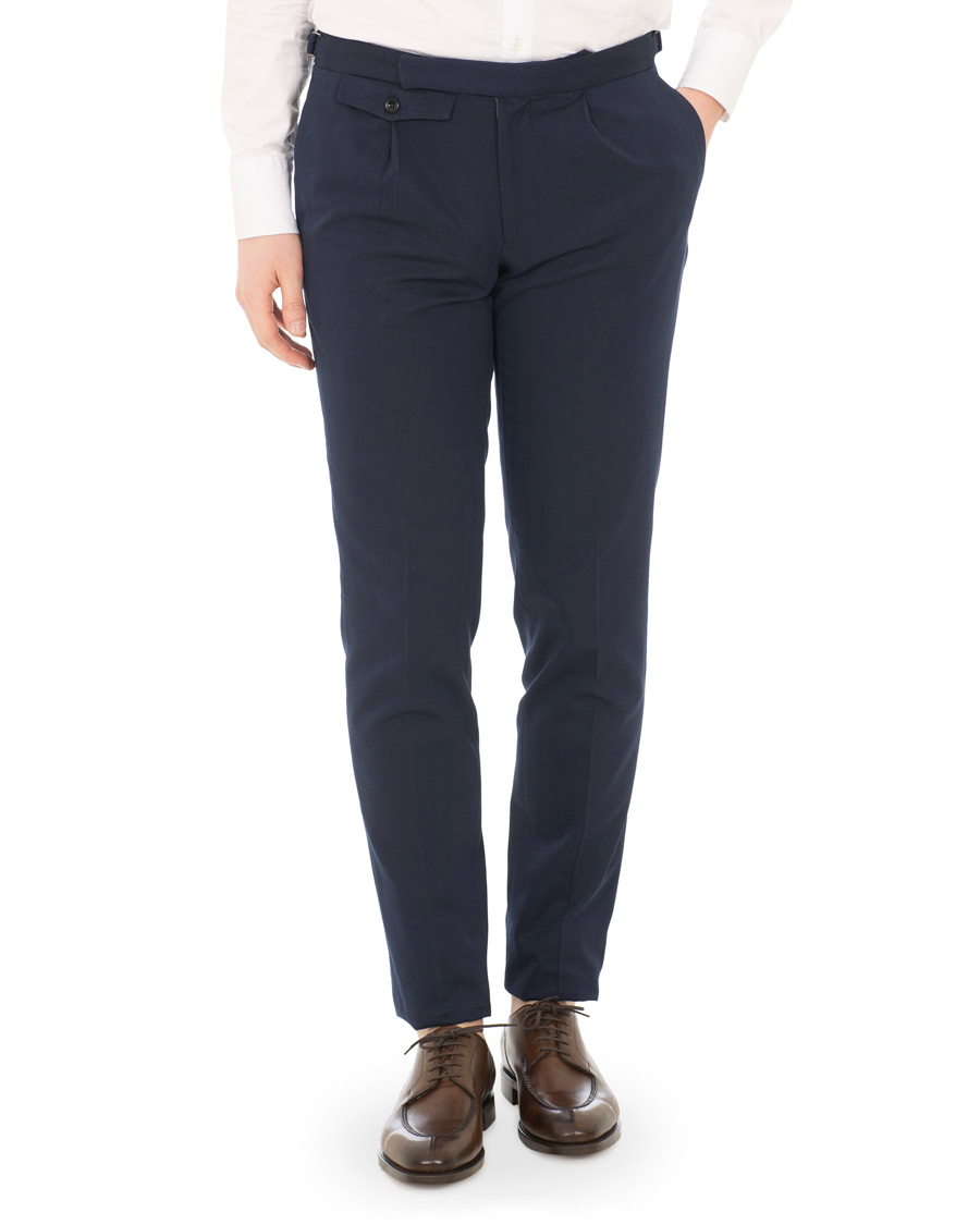 Herre | Bukser | Incotex | Solaro High Waist Side Adjuster Pleated Chino Dark Blue
