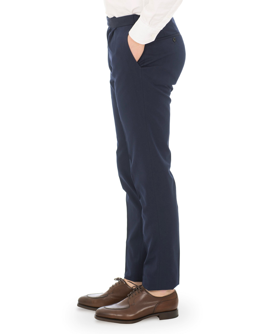 Herre | Bukser | Incotex | Solaro High Waist Side Adjuster Pleated Chino Dark Blue