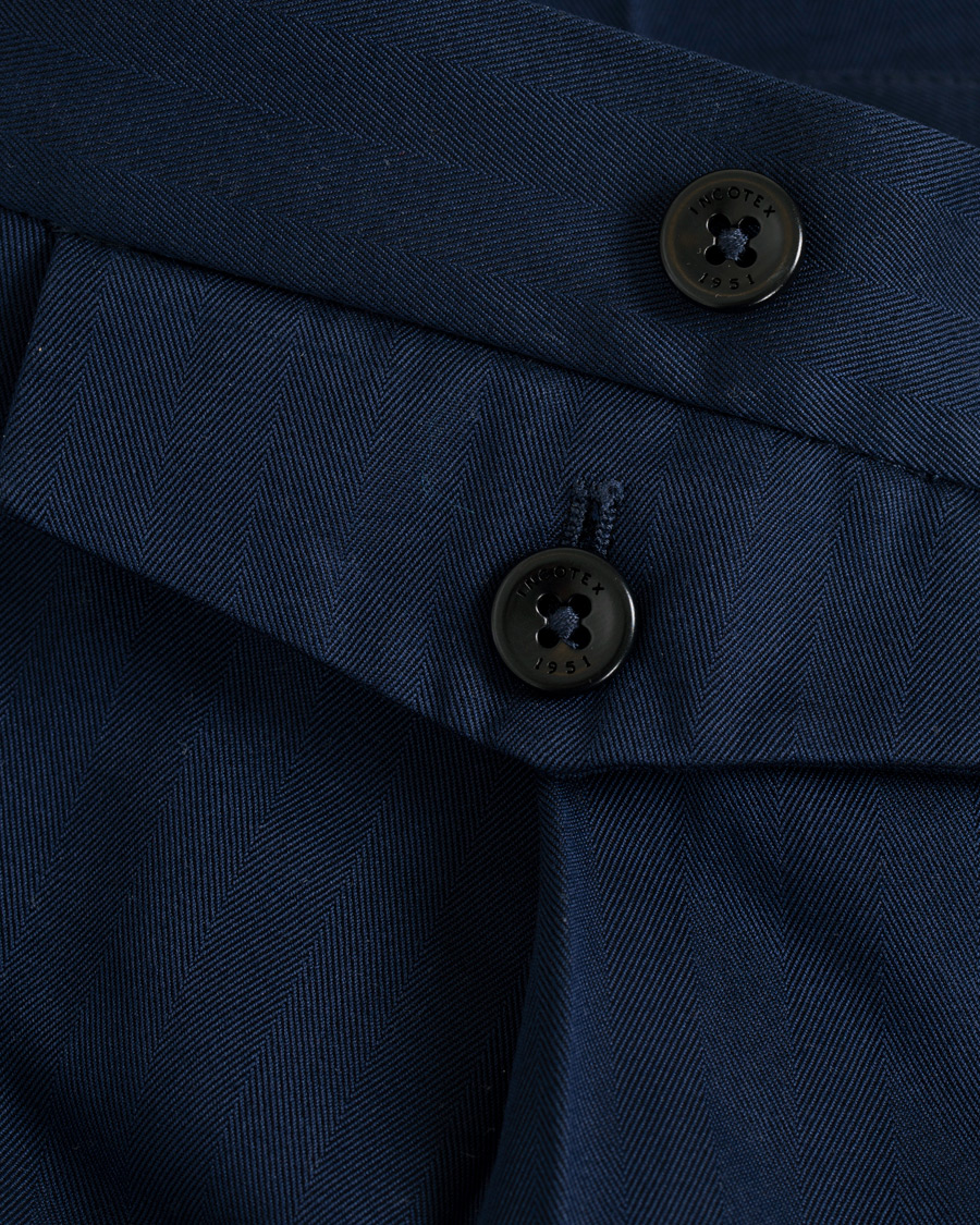 Herre | Bukser | Incotex | Solaro High Waist Side Adjuster Pleated Chino Dark Blue
