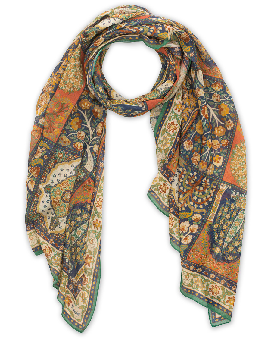 Herre | Drake's Cotton/Modal Patchwork Tapestry Scarf White | Drake's | Cotton/Modal Patchwork Tapestry Scarf White