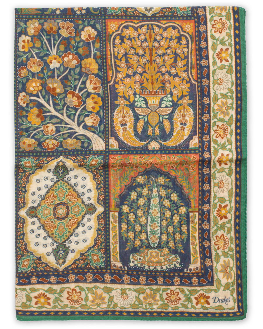 Herre | Drake's Cotton/Modal Patchwork Tapestry Scarf White | Drake's | Cotton/Modal Patchwork Tapestry Scarf White