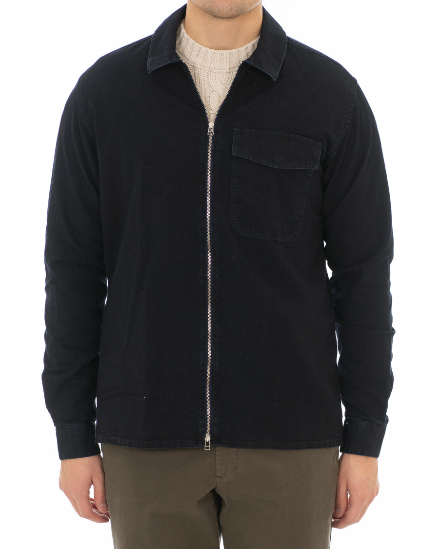 Herre | Skjorter | Schnayderman?s | Schnayderman's Cotton Shirt Zip Jacket Dark Blue