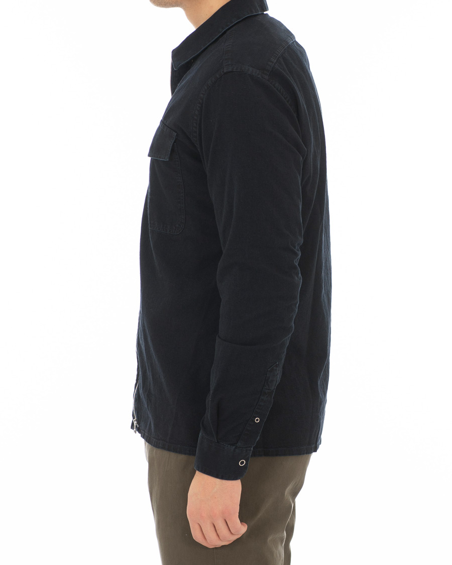 Herre | Skjorter | Schnayderman?s | Schnayderman's Cotton Shirt Zip Jacket Dark Blue