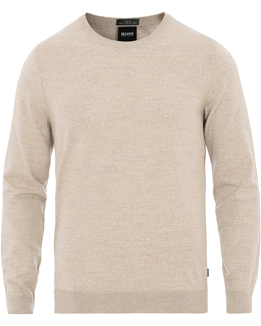 Herre | Trøjer | BOSS BLACK | BOSS Leno Merino Wool Crew Neck Pullover Beige